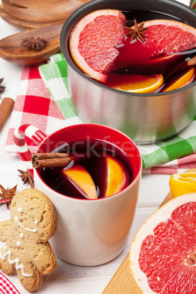 Christmas mulled wine on wooden table Stock photo © karandaev