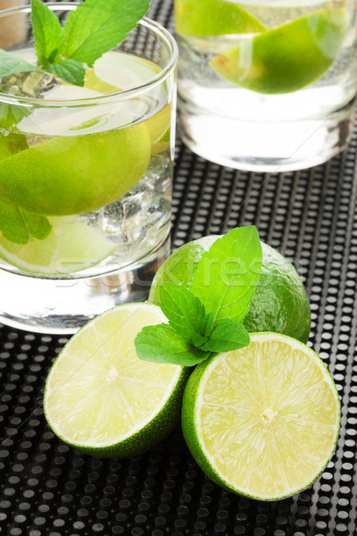 Stockfoto: Mojito · cocktail · ingrediënten · zwarte · rubber · vruchten