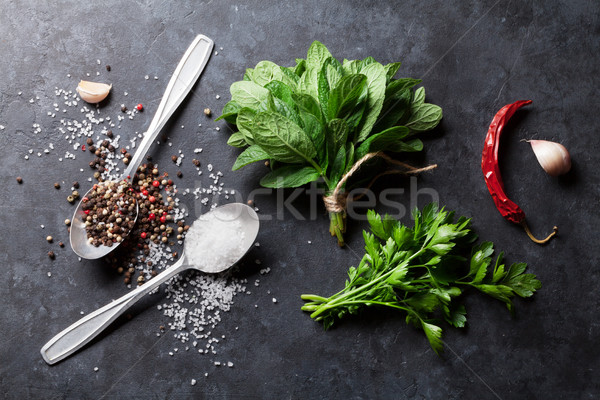 Foto stock: Pimenta · sal · temperos · de · salsa · ervas