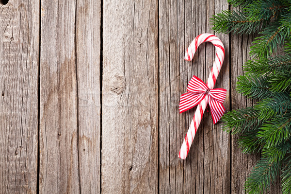 Stockfoto: Christmas · snoep · riet · houten · tafel · top