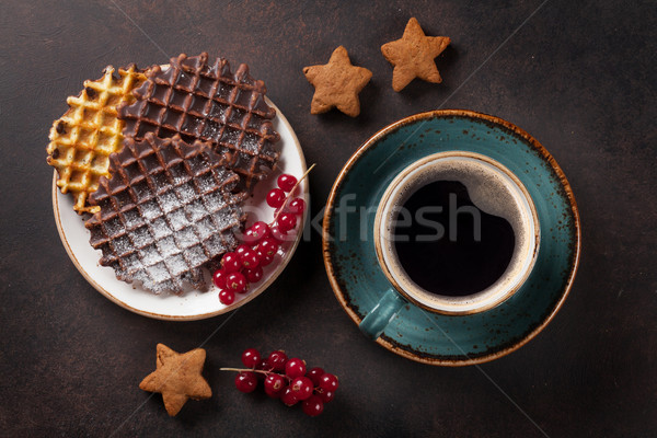 Coffee with waffles and sweets Stock photo © karandaev