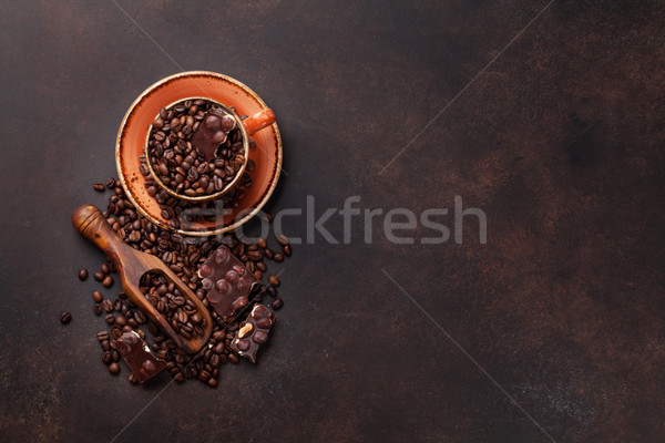 Сток-фото: чашку · кофе · бобов · шоколадом · каменные · Top