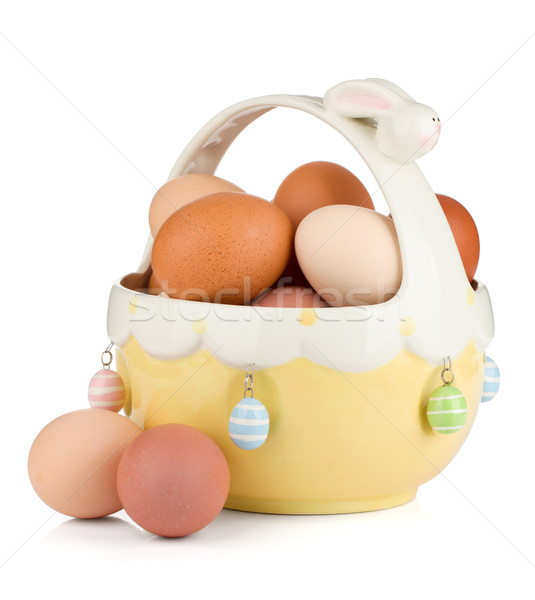 Foto stock: Huevos · de · Pascua · cesta · aislado · blanco · Pascua · feliz