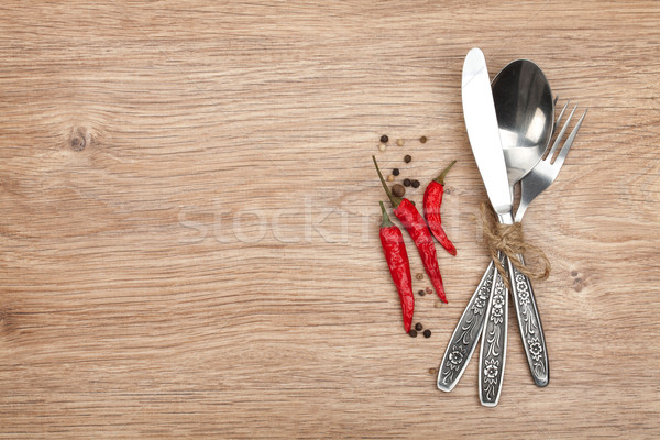 Silverware or flatware set of fork, spoon and knife Stock photo © karandaev