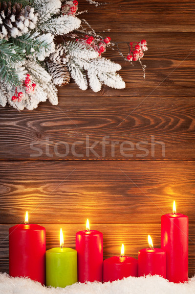 Christmas świece śniegu ściany Zdjęcia stock © karandaev