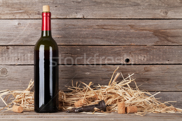 Rotwein Flasche Holz Wand Kopie Raum Wein Stock foto © karandaev