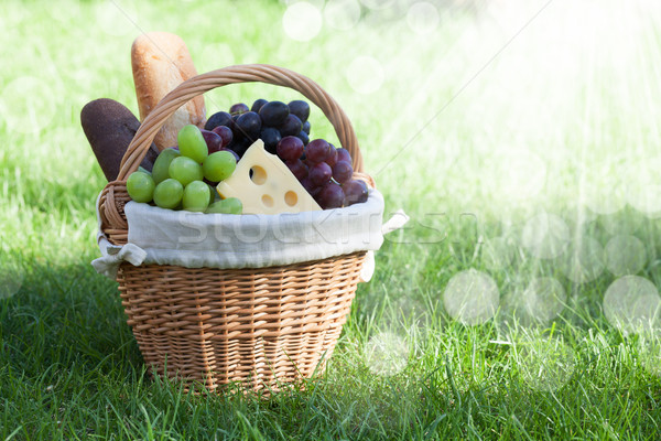Açık piknik sepeti yeşil çim ekmek peynir Stok fotoğraf © karandaev