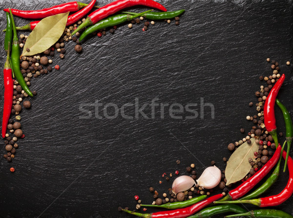 Piment poivre ail laisse noir pierre Photo stock © karandaev
