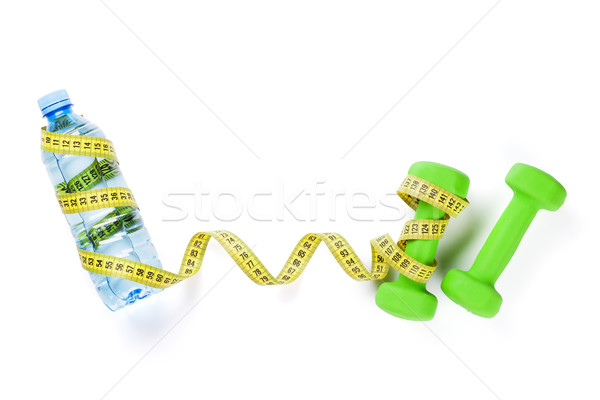 Dumbbells, water and tape measure Stock photo © karandaev