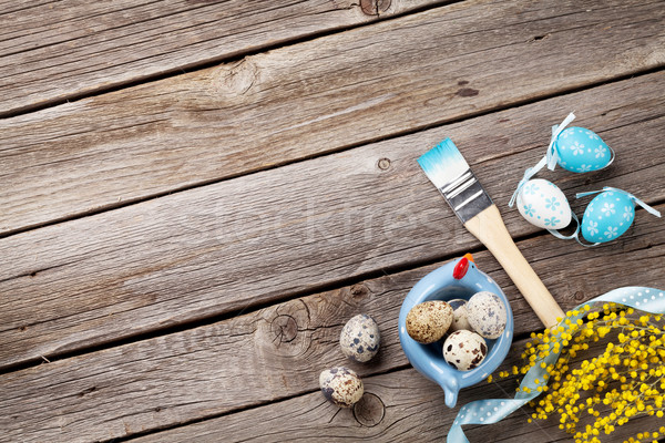 Stock photo: Colorful easter eggs and brush