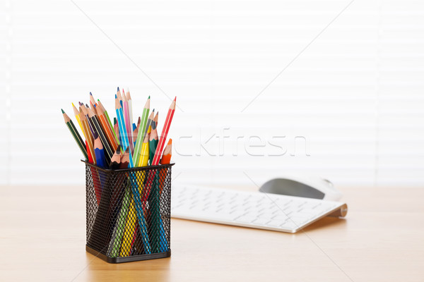 Office workplace with pc and supplies Stock photo © karandaev