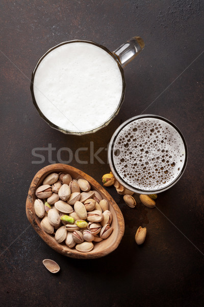 Stockfoto: Bier · snacks · noten · steen · tabel