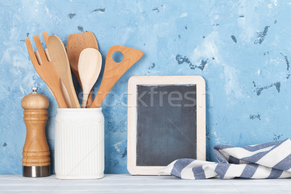 Stock photo: Kitchen utensils and chalkboard