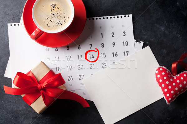 San valentino biglietto d'auguri tazza di caffè scatola regalo calendario pietra Foto d'archivio © karandaev