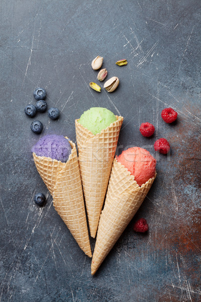 Ice cream with nuts and berries Stock photo © karandaev