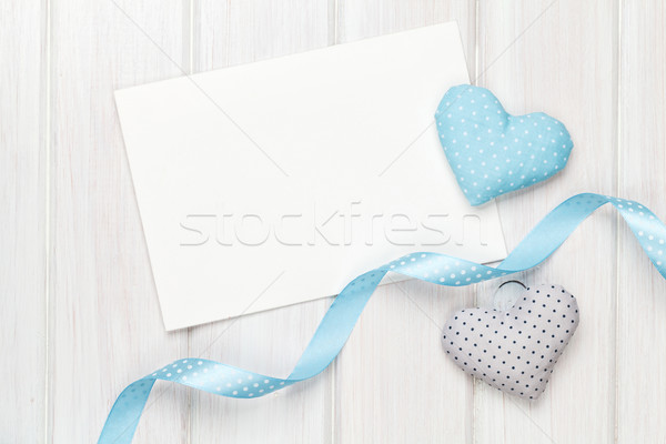 Stock photo: Photo frame or greeting card and handmaded valentines day toy he
