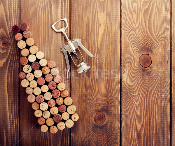 Stock foto: Weinflasche · Korkenzieher · rustikal · Holztisch