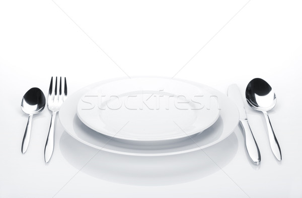 Silverware or flatware set and plates Stock photo © karandaev