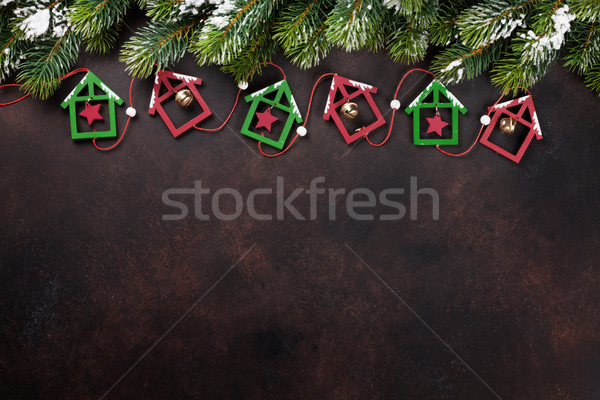 Karácsony kő hó fenyőfa dekoráció felső Stock fotó © karandaev