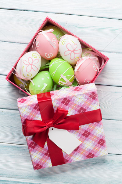 Foto stock: Huevos · de · Pascua · caja · de · regalo · superior · vista · Pascua