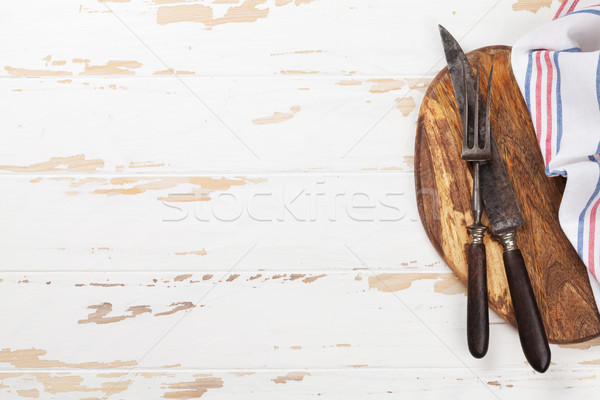 Foto stock: Cozinhar · utensílios · mesa · de · madeira · topo · ver · espaço