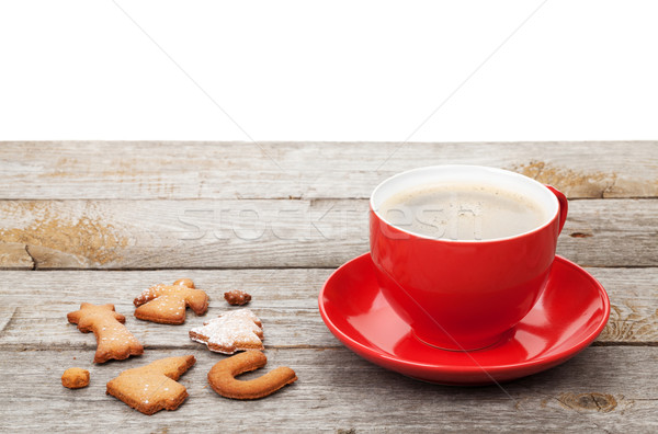 Сток-фото: чашку · кофе · пряничный · Cookies · деревянный · стол · текстуры · дерево