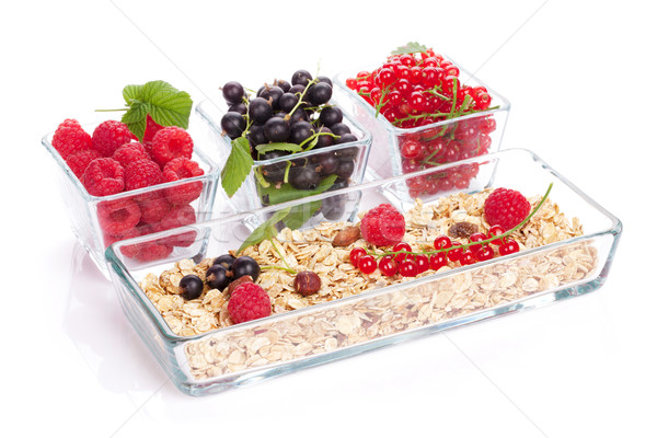 Foto stock: Saudável · café · da · manhã · muesli · isolado · branco