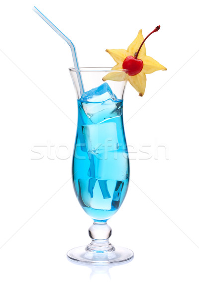Blue cocktail with carambola and maraschino Stock photo © karandaev