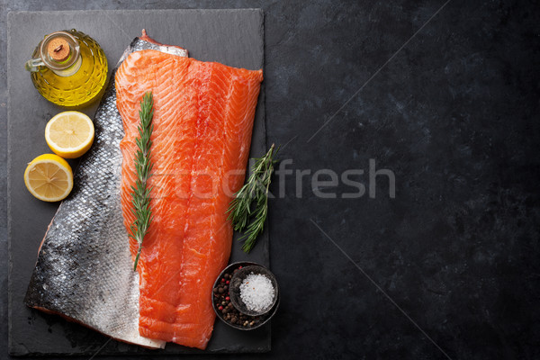 Surowy łososia ryb filet przyprawy gotowania Zdjęcia stock © karandaev