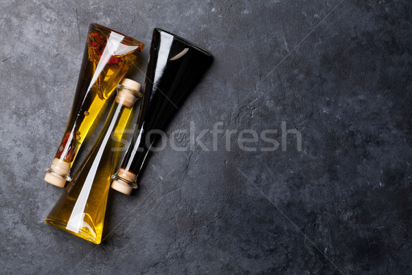 橄欖油 醋 瓶 頂部 視圖 空間 商業照片 © karandaev