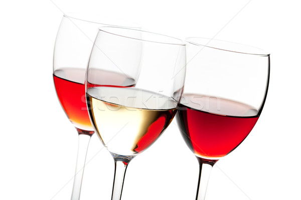 Stock photo: Rose, white and red wine
