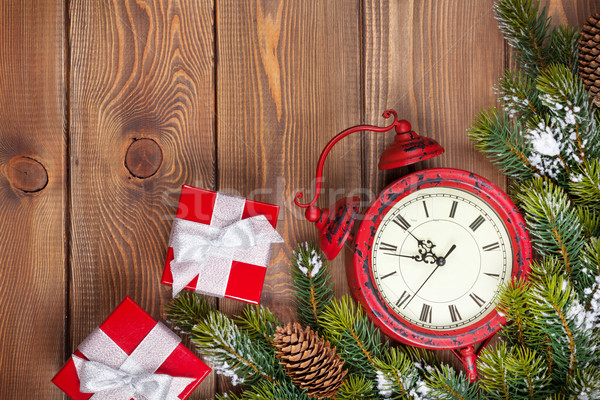 Foto d'archivio: Natale · legno · clock · neve