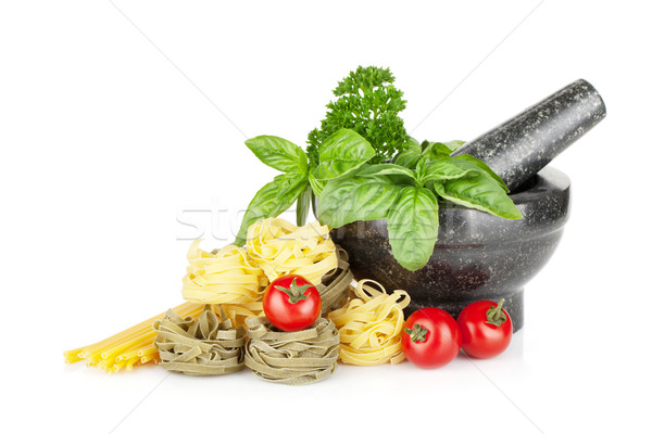 Stock fotó: Olasz · étel · tészta · paradicsomok · friss · gyógynövények · izolált