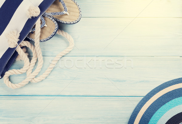 Beach accessories on wooden background Stock photo © karandaev