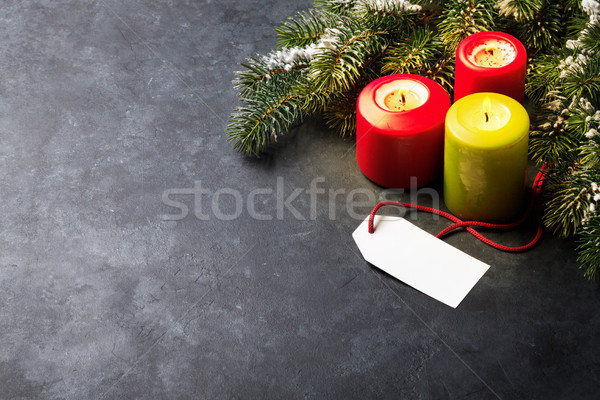 [[stock_photo]]: Noël · bougies · neige · pierre · table