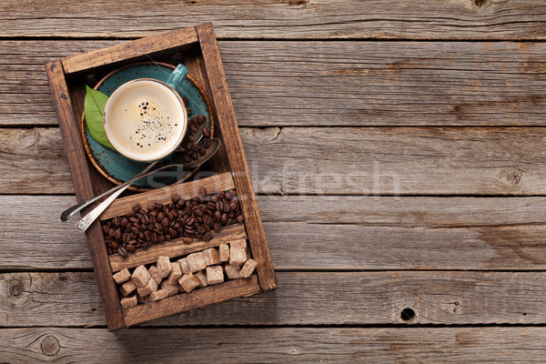 Taza de café frijoles azúcar moreno superior vista Foto stock © karandaev