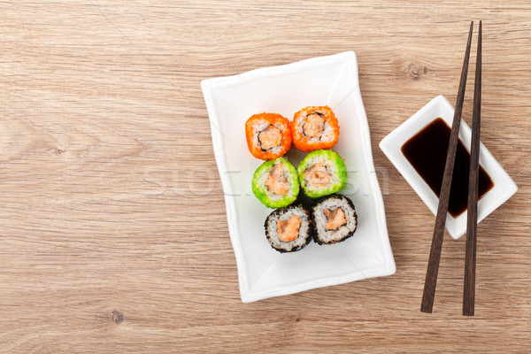 Stok fotoğraf: Renkli · sushi · maki · bambu · tablo · bo