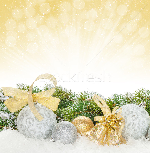 Karácsony színes dekoráció hó fenyőfa bokeh Stock fotó © karandaev