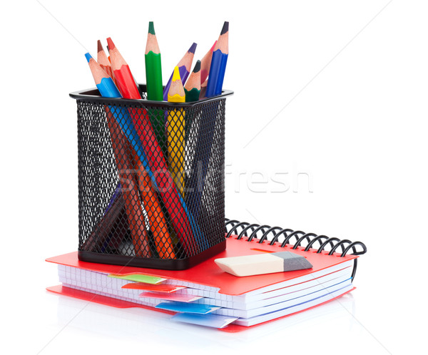 Colorful pencils and notepad Stock photo © karandaev