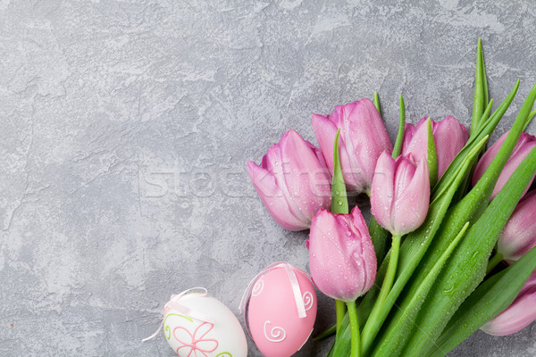 Сток-фото: свежие · розовый · Tulip · цветы · пасхальных · яиц · каменные
