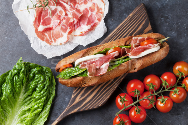 Stock photo: Sandwich with salad, prosciutto and mozzarella