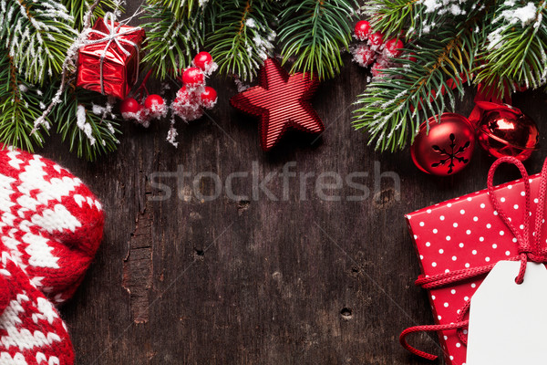 Stock photo: Christmas fir tree, decor and gift