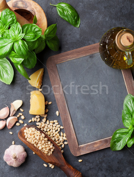 Pesto molho ingredientes cozinhar manjericão azeite Foto stock © karandaev