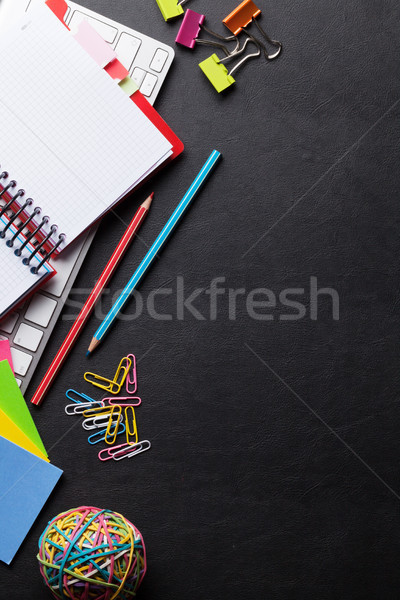 Stock photo: Office desk with pc, notepad and supplies