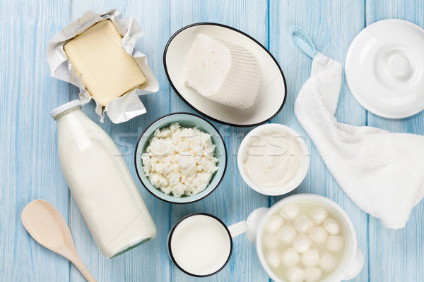 Stock photo: Dairy products. Sour cream, milk, cheese, egg, yogurt and butter
