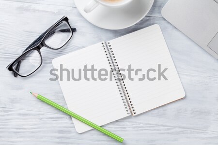 Desk tavola laptop caffè notepad occhiali Foto d'archivio © karandaev