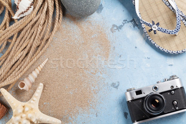 Plaj tatil kamera denizyıldızı taş arka plan Stok fotoğraf © karandaev