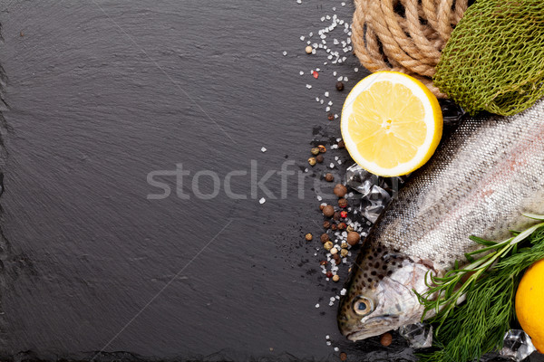 Friss nyers szivárvány pisztráng hal halászat Stock fotó © karandaev