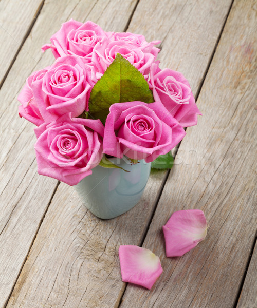 Fresh spring garden pink roses bouquet Stock photo © karandaev