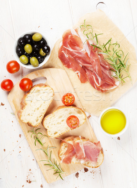 Stock photo: Bruschetta with tomatoes and prosciutto